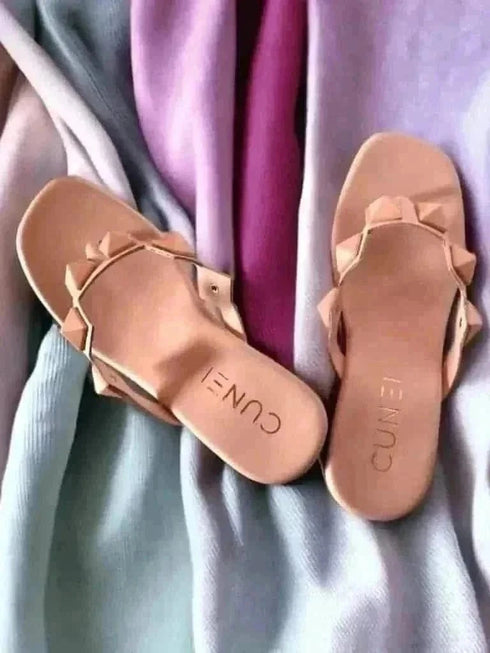 Womens Pastel Pink Studded Wedges